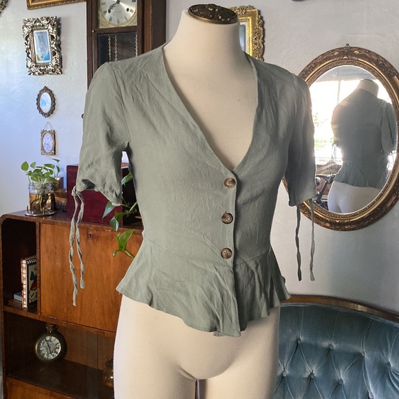 Top shop sage green peplum blouse. Size 2. - Picture 2 of 6